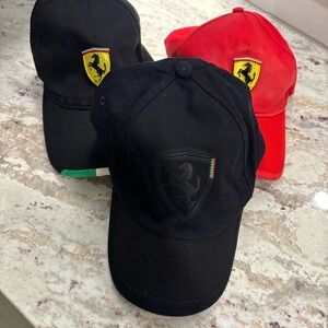 3 Ferrari Caps / Hats- Black & Red with Iconic Logo